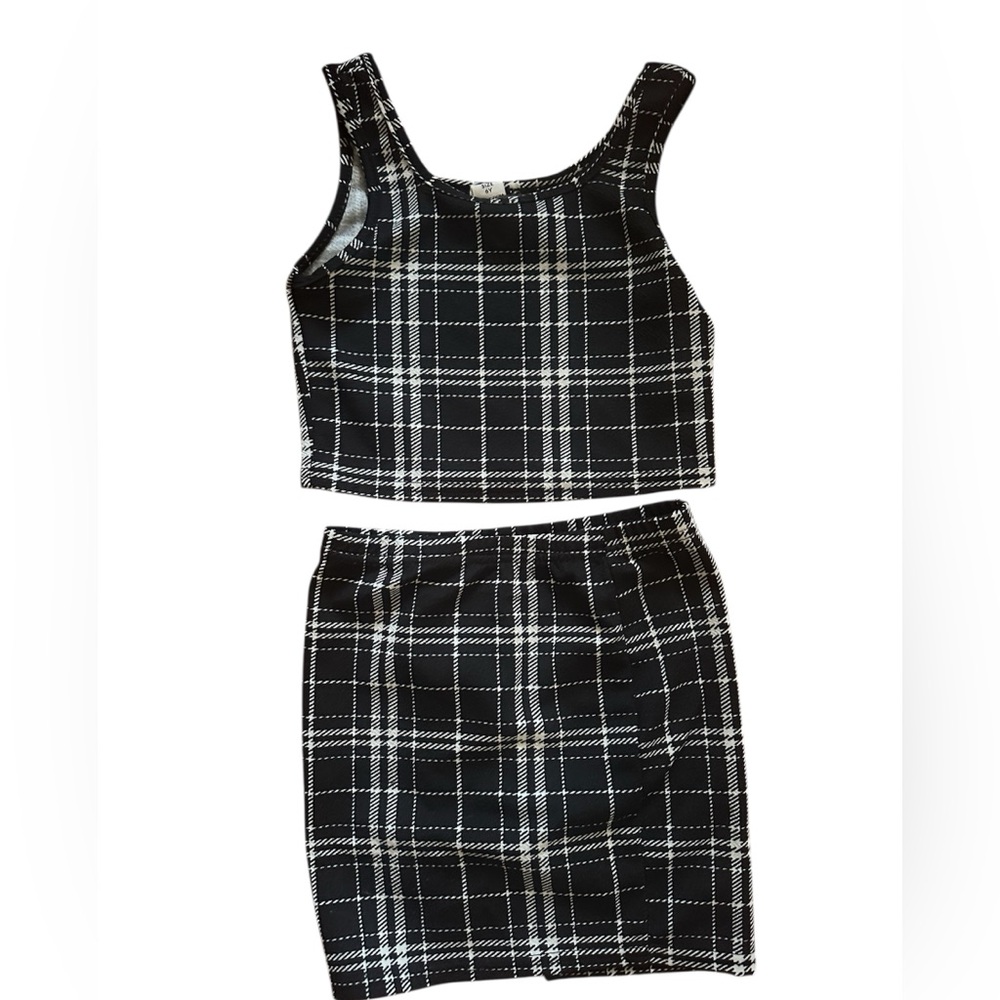 🖤Black and White Plaid Top and Skirt Set